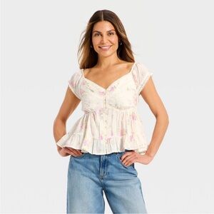 NWT Floral White and Pink Women's Top